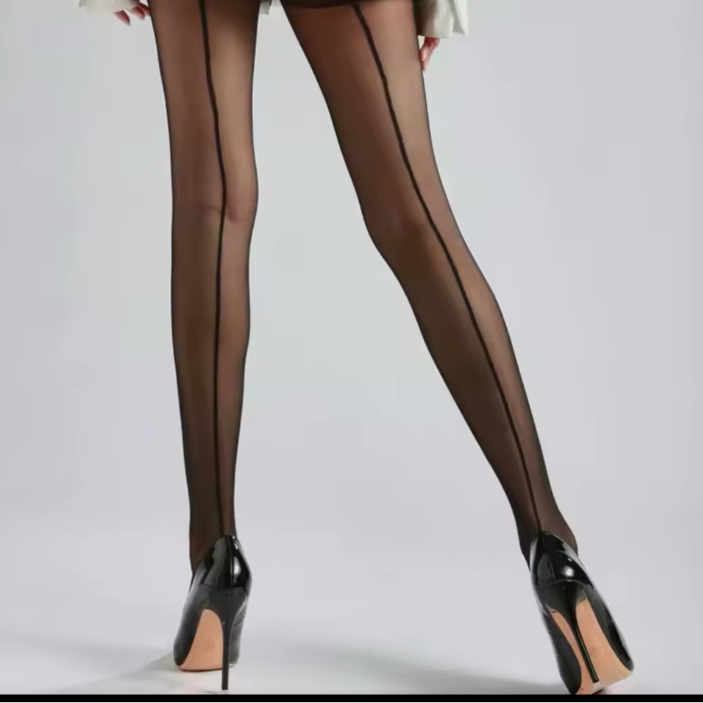 SEXY BACK SEAM OIL NYLONS PANTYHOSE IN BLACK-NEW-TIGHTS - Picture 3 of 4
